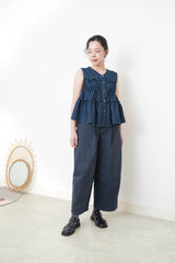 Navy denim ruffle vest w/ buttons