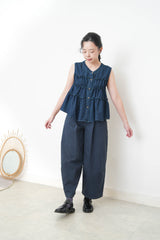 Navy denim ruffle vest w/ buttons
