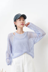 Blue crochet net blouse w/ inner set