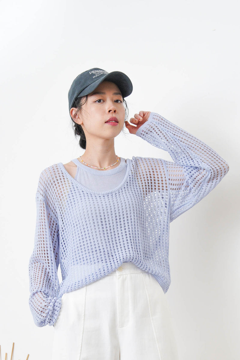 Blue crochet net blouse w/ inner set