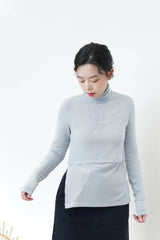 Sky blue turtle neck top in split hem