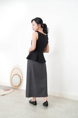 Black boat neck premium vest w/ ribbon details