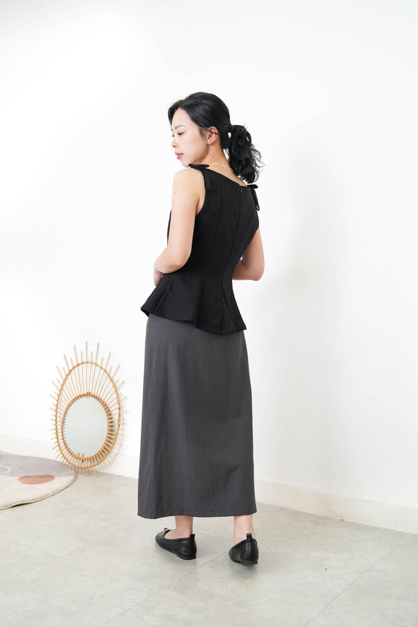 Black boat neck premium vest w/ ribbon details