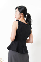 Black boat neck premium vest w/ ribbon details