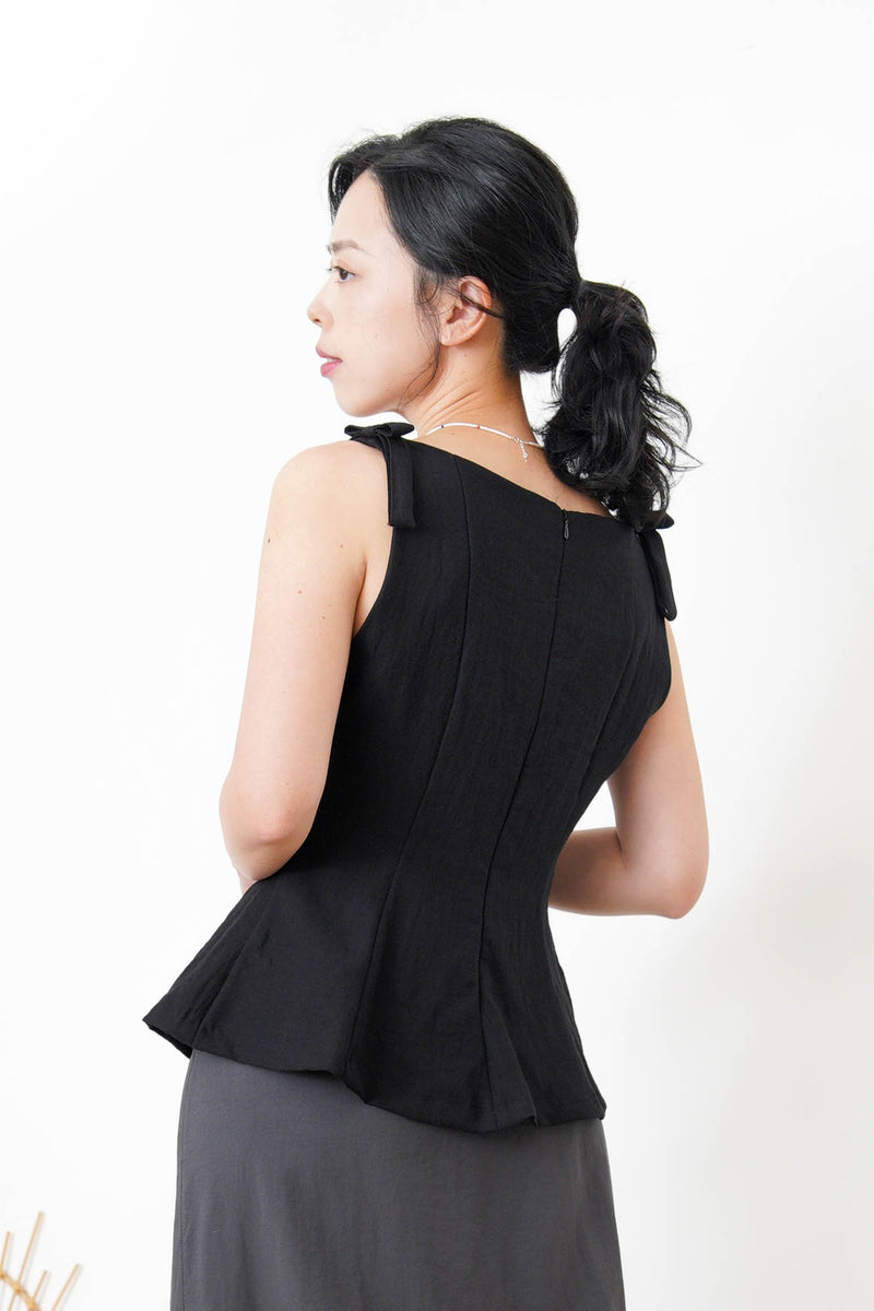 Black boat neck premium vest w/ ribbon details