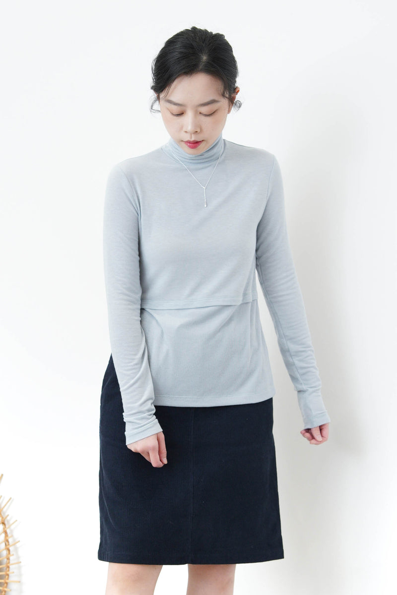 Sky blue turtle neck top in split hem