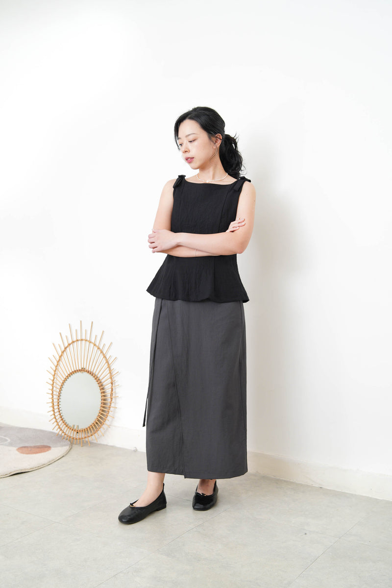 Black boat neck premium vest w/ ribbon details