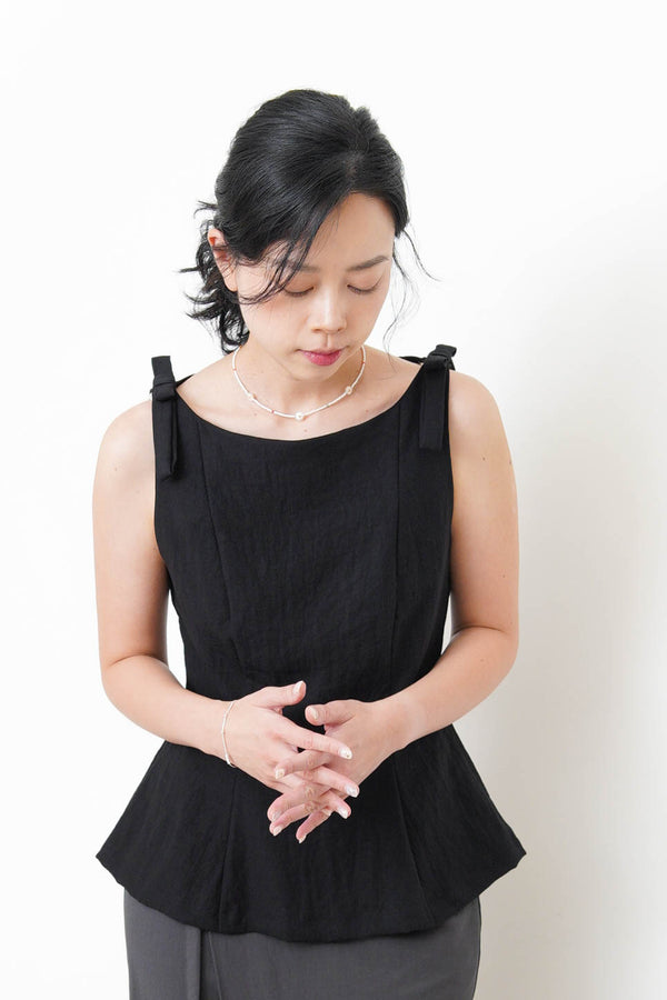 Black boat neck premium vest w/ ribbon details