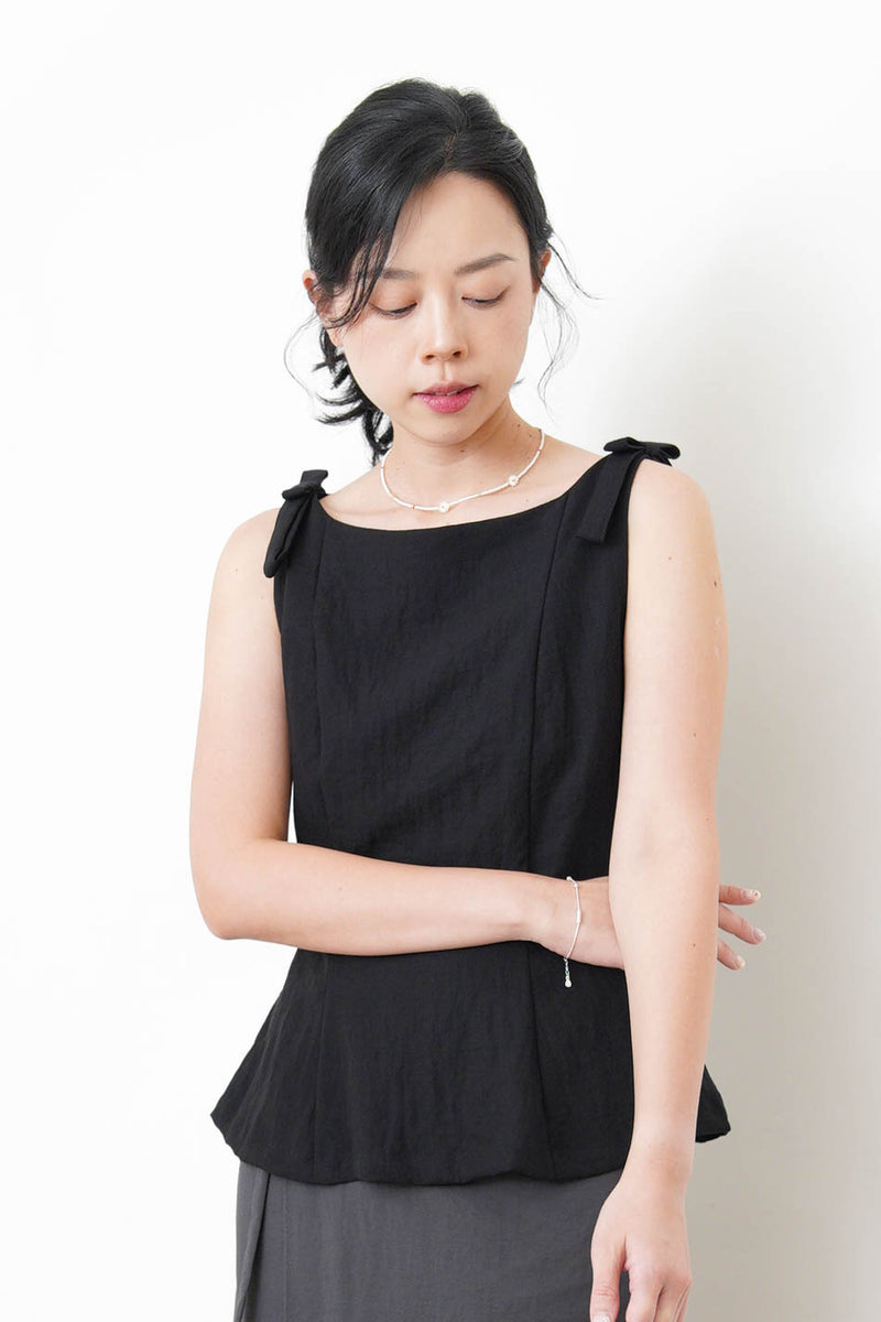 Black boat neck premium vest w/ ribbon details