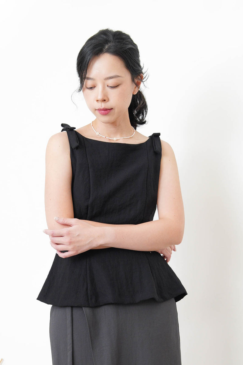 Black boat neck premium vest w/ ribbon details
