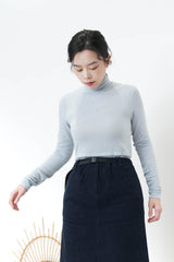 Sky blue turtle neck top in split hem