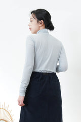 Sky blue turtle neck top in split hem