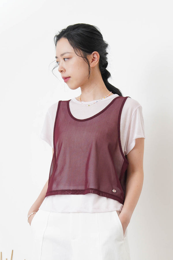 Baby pink thin tee w/ contrast mesh vest
