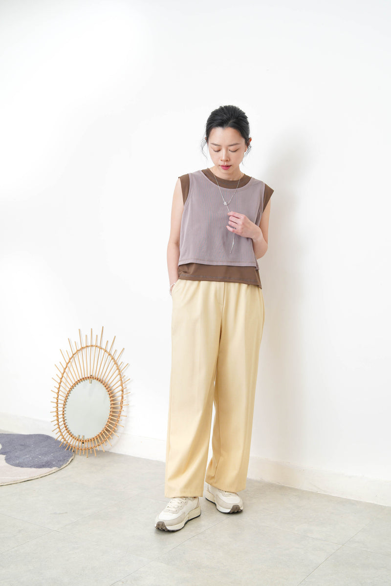 Brown vest in mesh contrast layer vest