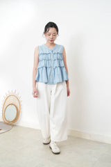 Light blue denim ruffle vest w/ buttons