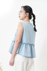 Light blue denim ruffle vest w/ buttons