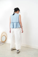 Light blue denim ruffle vest w/ buttons