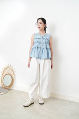 Light blue denim ruffle vest w/ buttons