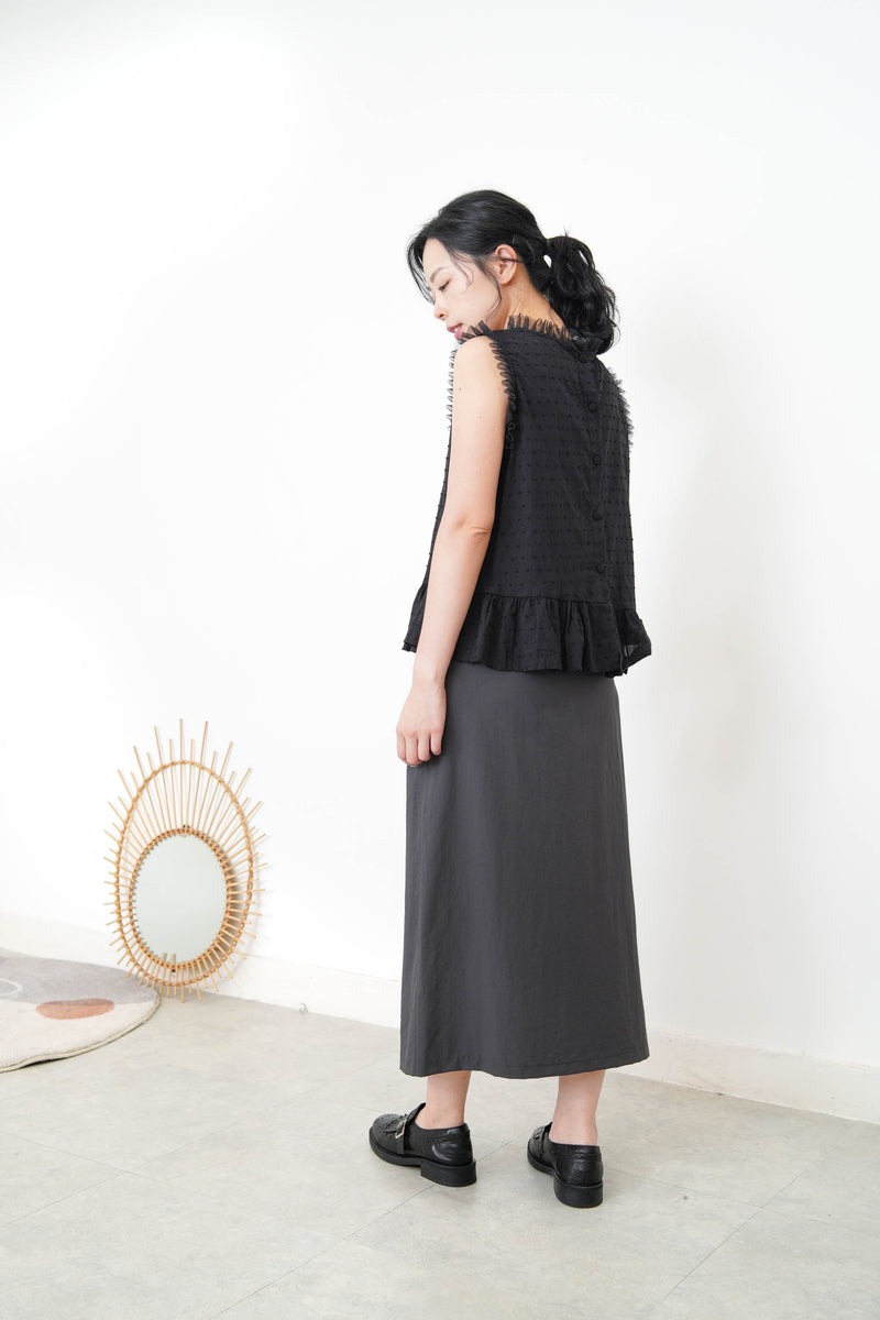 Black dotted pattern vest w/ chiffon trimming