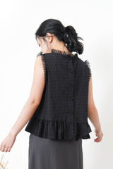 Black dotted pattern vest w/ chiffon trimming