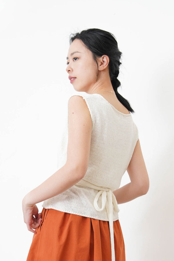 White knit vest w/ knot waist