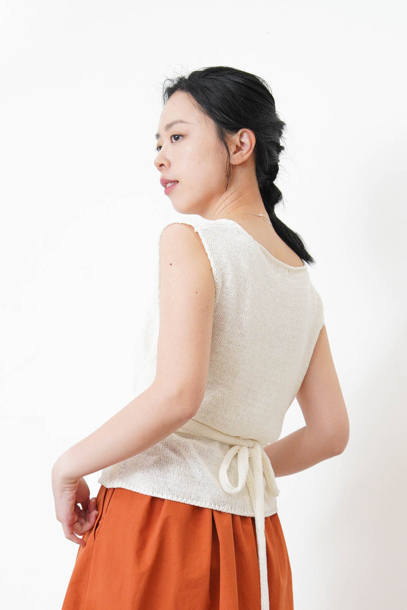 White knit vest w/ knot waist