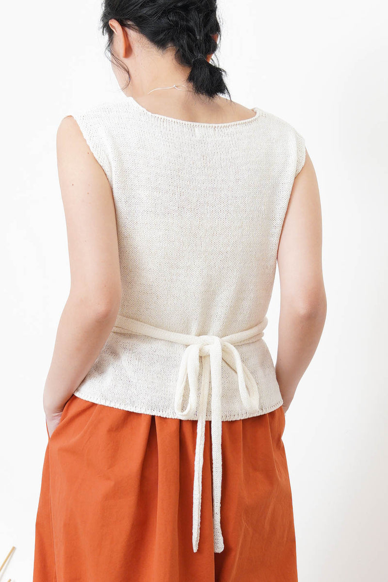 White knit vest w/ knot waist