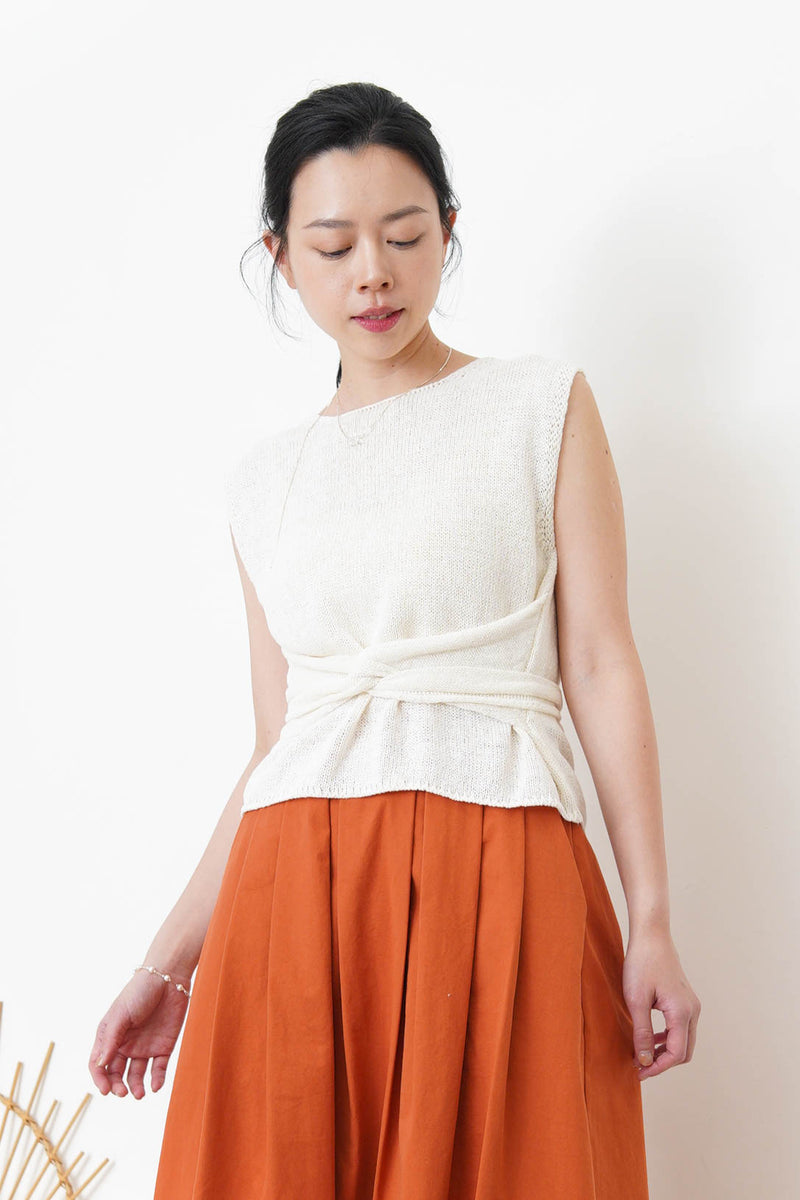 White knit vest w/ knot waist
