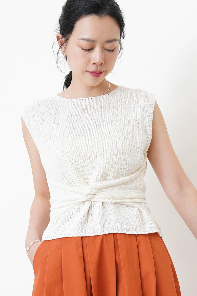 White knit vest w/ knot waist
