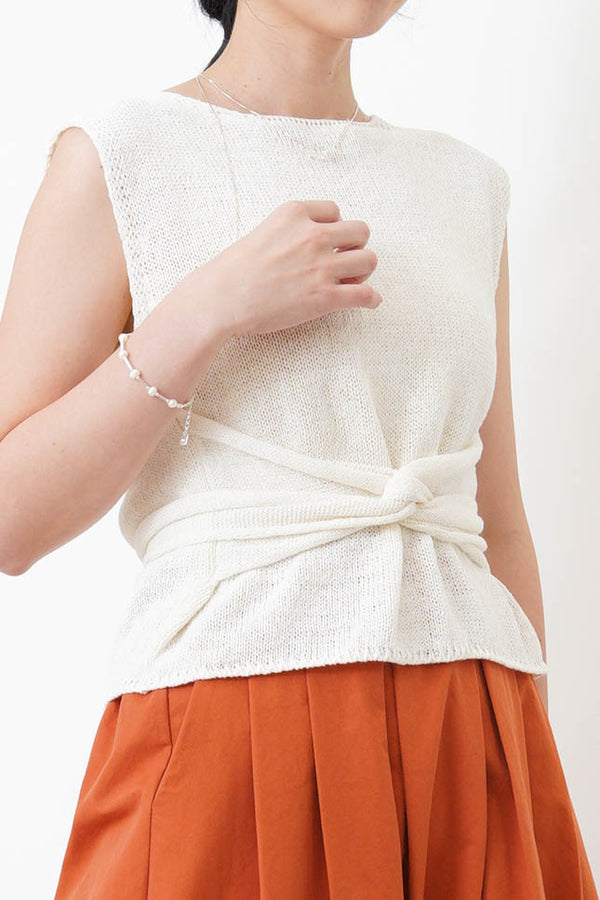 White knit vest w/ knot waist