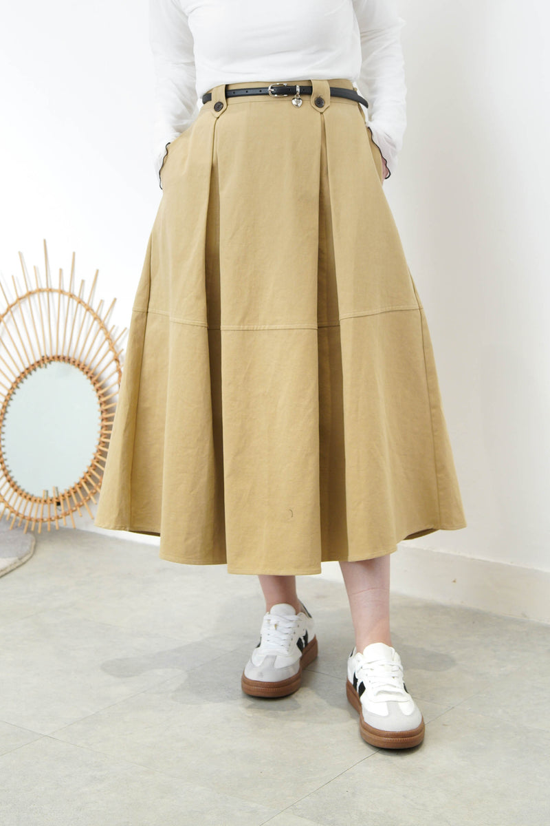 Beige A cut skirt in elastic waist