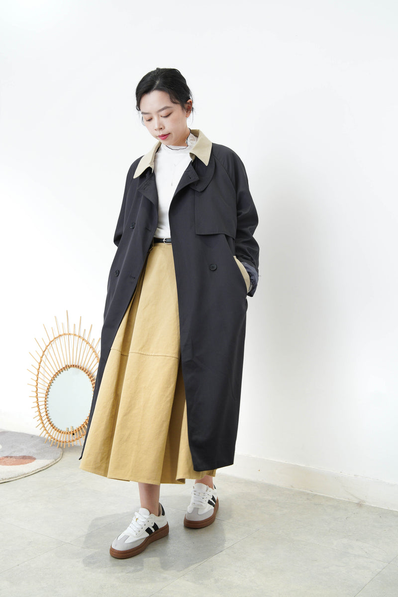 Charcoal duo tone patchwork trench coat