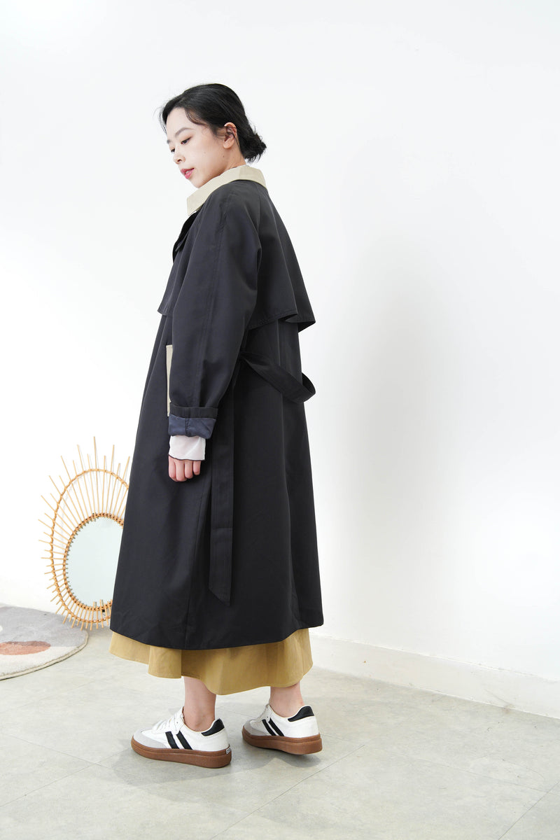 Charcoal duo tone patchwork trench coat