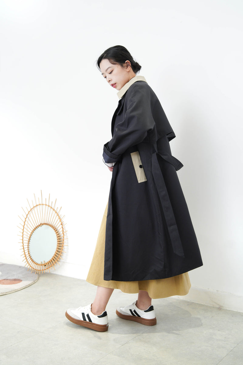 Charcoal duo tone patchwork trench coat