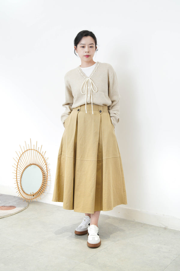Beige A cut skirt in elastic waist