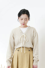 Oatmeal wool cardigan w/ stitching detail