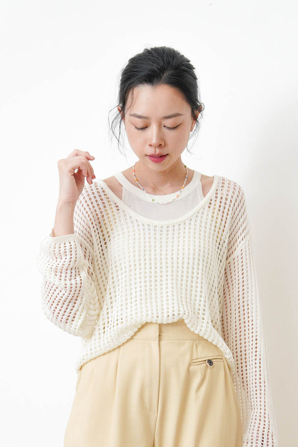 White crochet net blouse w/ inner set