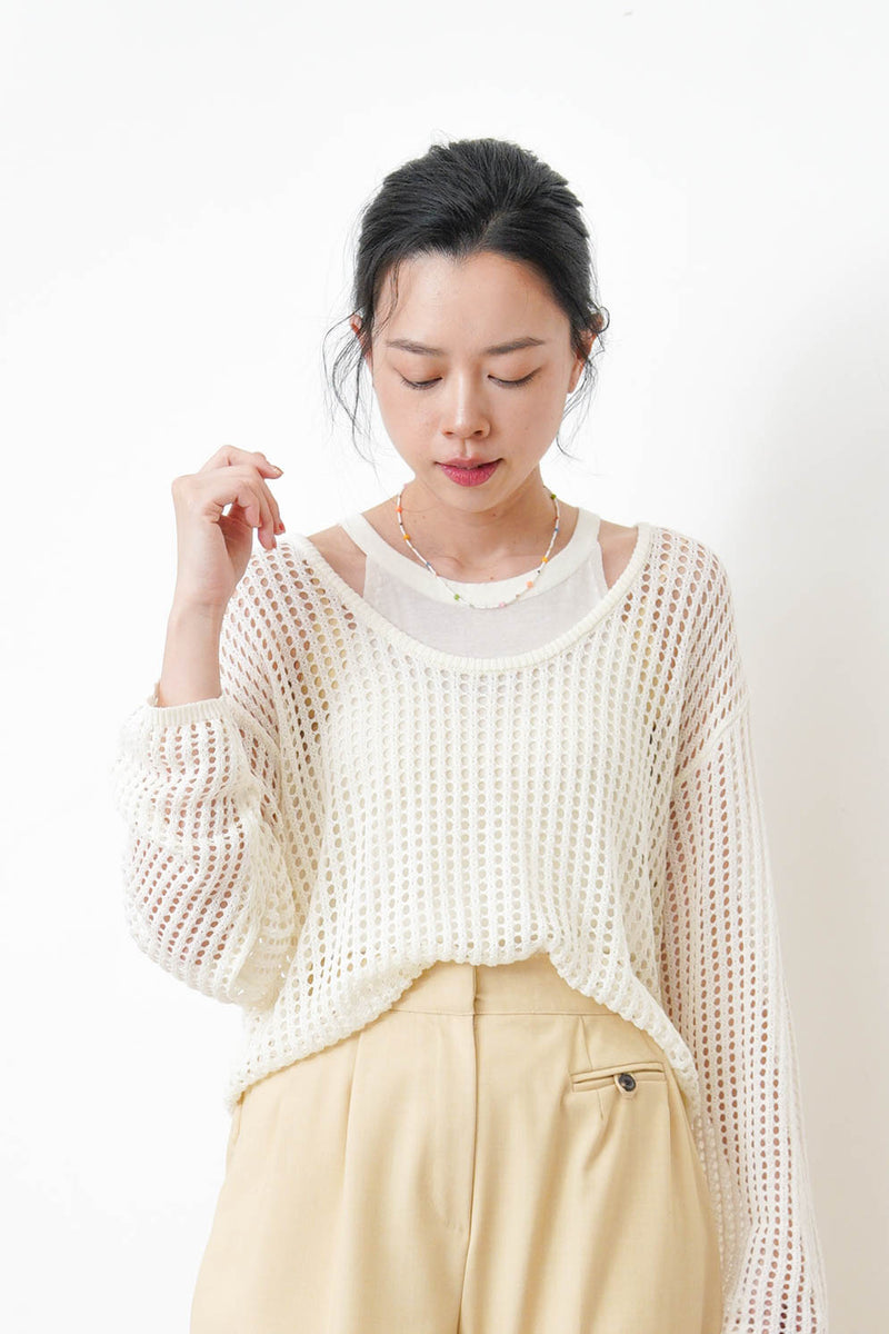 White crochet net blouse w/ inner set
