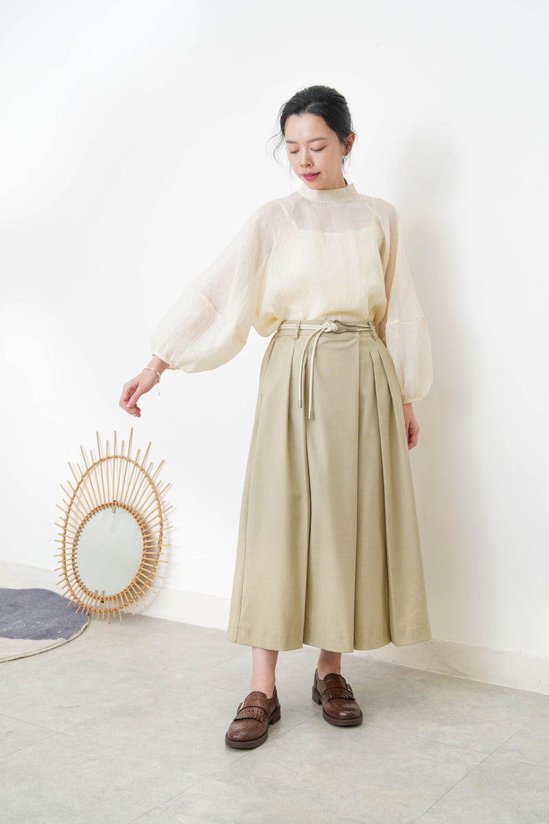 Green wide leg palazzo in pleats