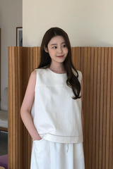 Ivory linen vest w/ pocket