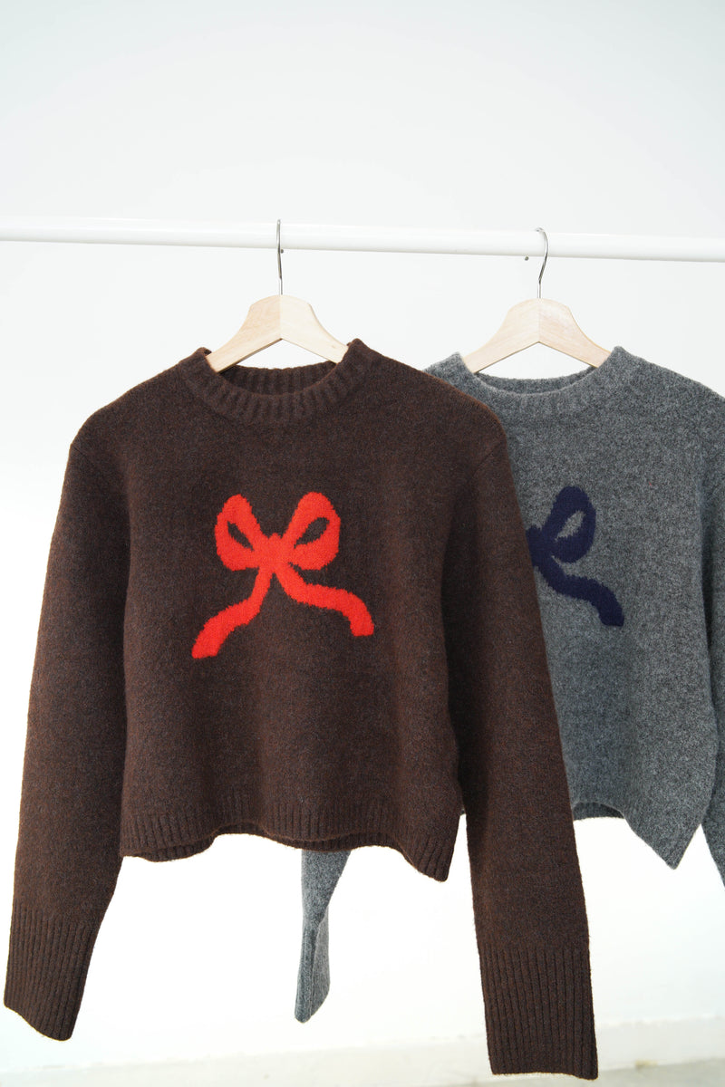 Brown ribbon crop sweater