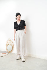 Black pleats v neck premium top