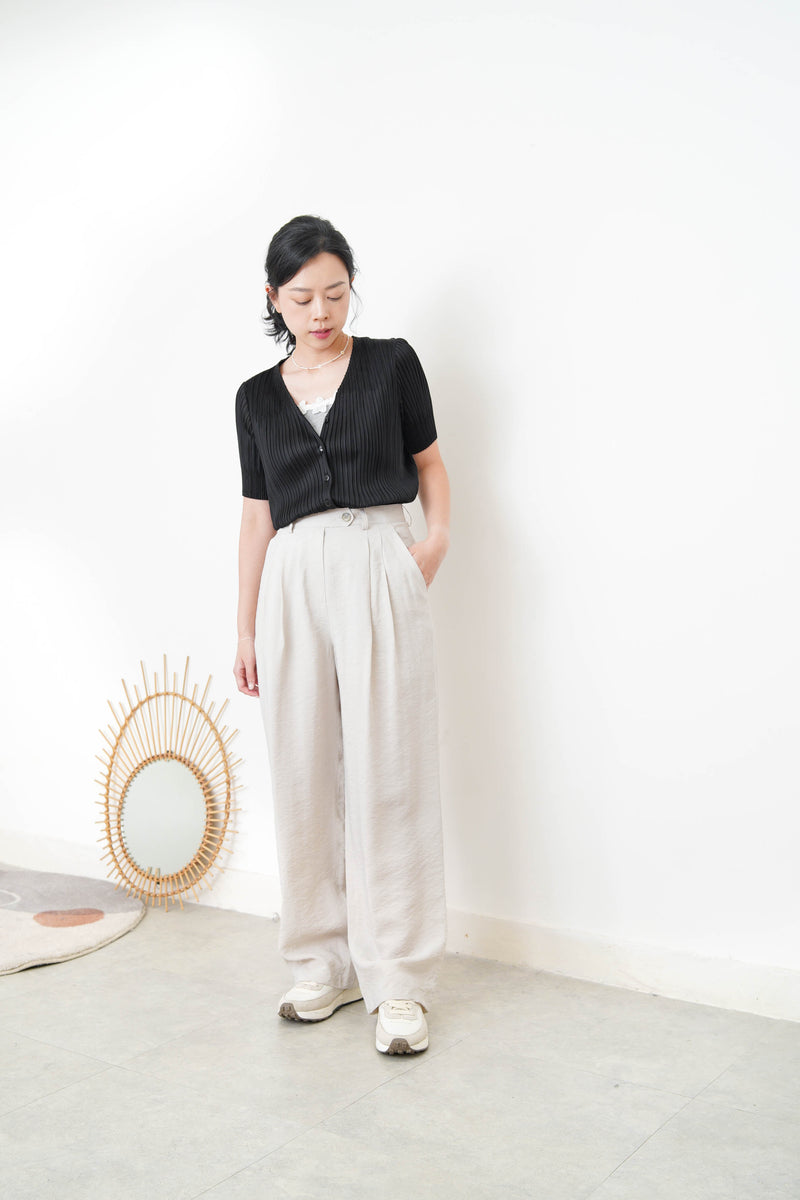 Black pleats v neck premium top