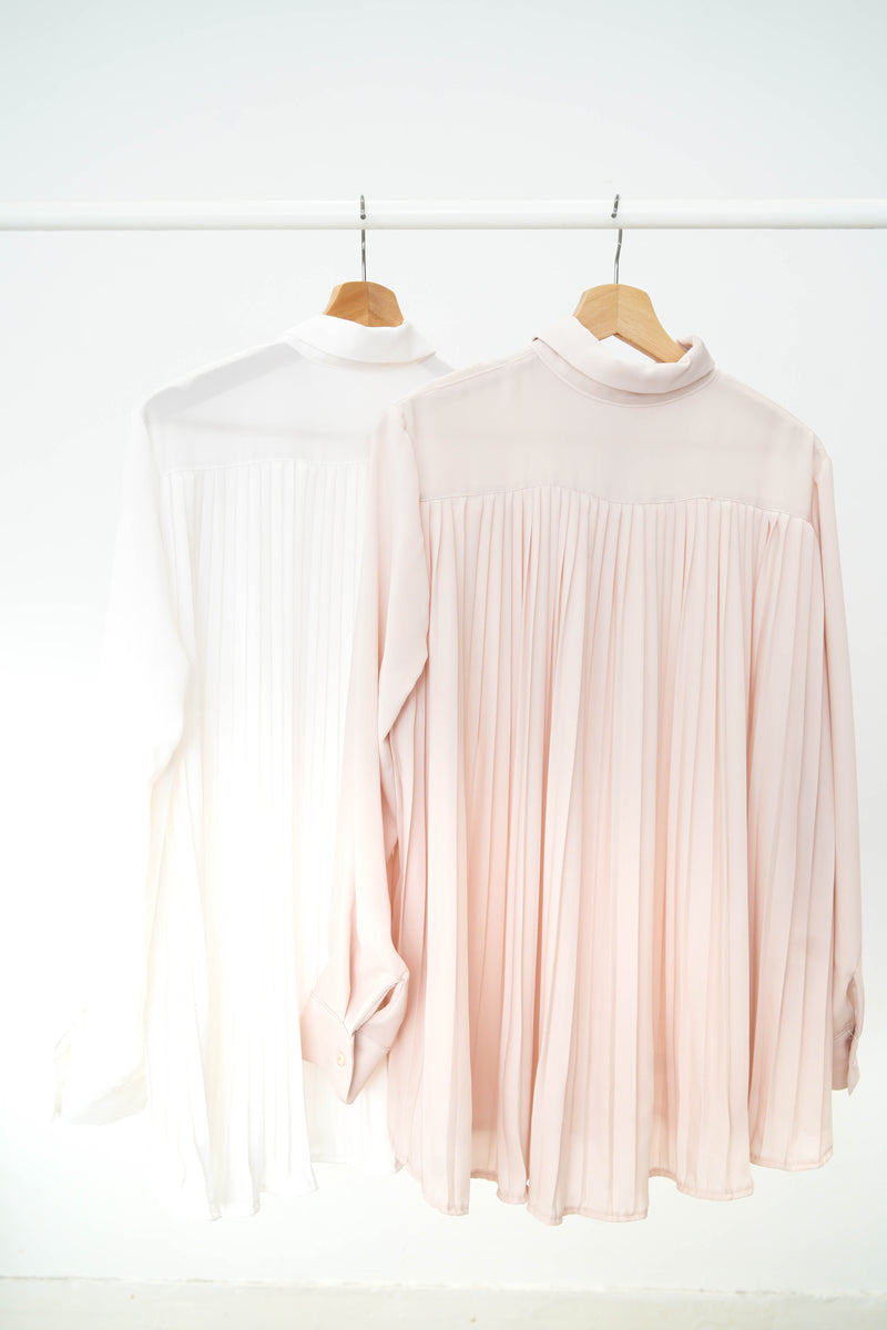 White chiffon shirt w/ pleats back