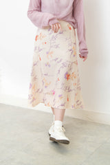 Ivory silky skirt with flower print