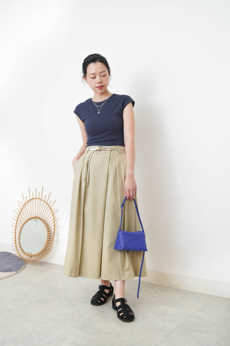 Green wide leg palazzo in pleats