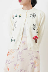 Ivory cartoon embroidery cardigan