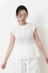 White detail pleats blouse