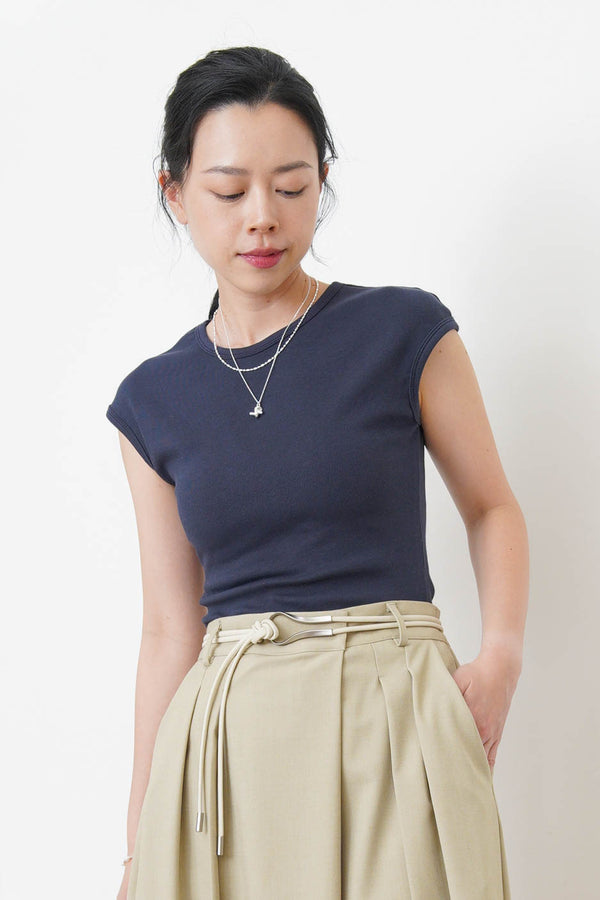 Navy minimal vest with crop sleeves