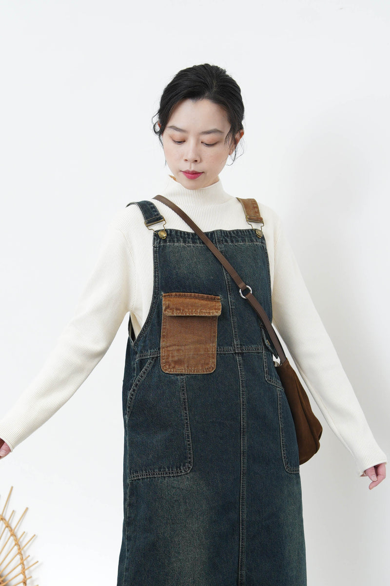 Navy patchwork worker skirt